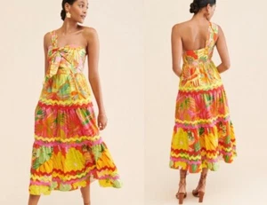 Farm Rio Mixed Red and Lime Prints Midi Dress Size XS NWT Sundress Colorful - Picture 1 of 8