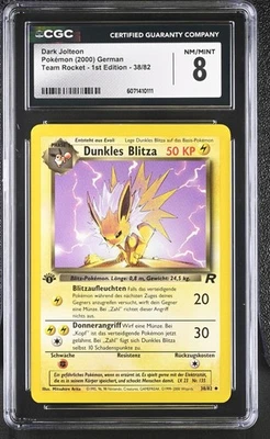 CGC 8 Dark Jolteon Team Rocket - 1st Edition German 38/82 Pokemon Card - Image 1 of 2