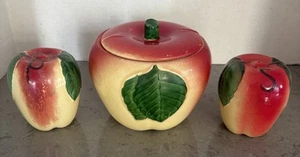 Vintage Hull Blushing Apple Grease Jar, Lid, Salt And Pepper Shakers - Picture 1 of 8