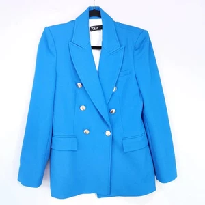 Blazer Zara doppiopetto donna taglia small foderato blu brillante boxy oversize - Foto 1 di 11