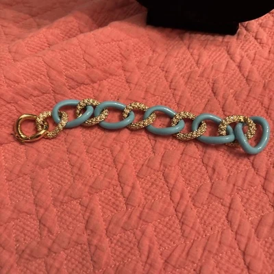 Vintage Brighton Turquoise Gold Tone Crystals Link Bracelet 8 “ - Image 1 of 4