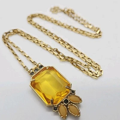 Colar Ann Taylor cor citrino strass tom dourado corrente declaração alta costura - Imagem 1 de 4