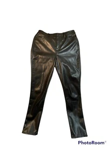 Women’s Casual Black Medium Faux Leather Zipper Trousers Pants With Pocket READ - Picture 1 of 7