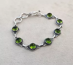 Peridot Gemstone Solid 925 Sterling Silver Beautiful Designer Bracelet SR2238 - Picture 1 of 6