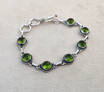 Hermoso brazalete de diseño de plata esterlina 925 maciza con piedras preciosas de peridoto SR2238 Foto 1 de 4