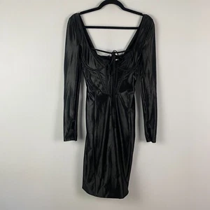 House of CB Grazia Satin Corset Bodycon Dress Size Small Black Long Sleeve - Picture 1 of 12
