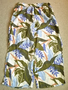 Womens Pants-TAHARI-green/ivory/purple floral 100% linen resort/beach pull on-XL - Picture 1 of 4