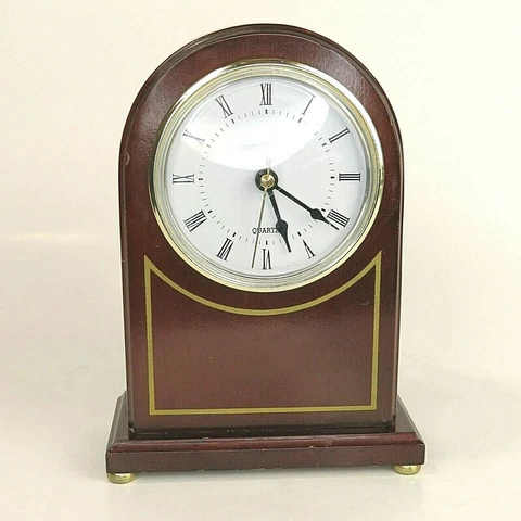 Classic Bombay Quartz Mantel Clock Japan Movement Dark Walnut w/ Gold Accents Cover