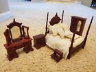 1:12 scale dollhouse bedroom furniture set, four poster bed dressers, bedpan 