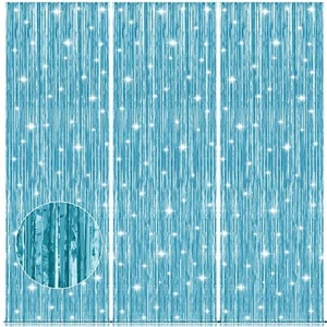 3Pack Light Blue Party Streamers 3.2x8.2 Feet Metallic Fringe Curtains Tinsel... - Picture 1 of 7