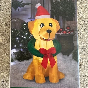 Christmas Inflatable Santa Dog 3.5 Feet Gemmy Airblown Holiday LED Lights Decor - Picture 1 of 8