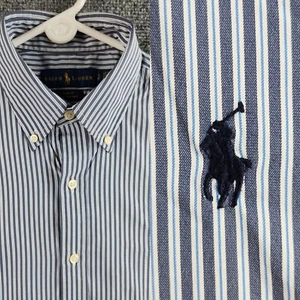 Ralph Lauren Slim Fit Performance Small Blue Striped Long Sleeve Button Up Shirt - Picture 1 of 17