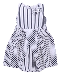 JUSBE KIDS - COTTON STRIPED LINED BOUTIQUE DRESS WITH FLOWER DECOR - Picture 1 of 6