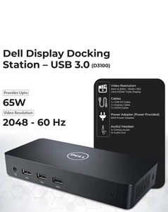 Stacja dokująca Dell D3100 USB 3.0 USBC Ultra HD 4K + oryginalny zasilacz - Zdjęcie 1 z 2