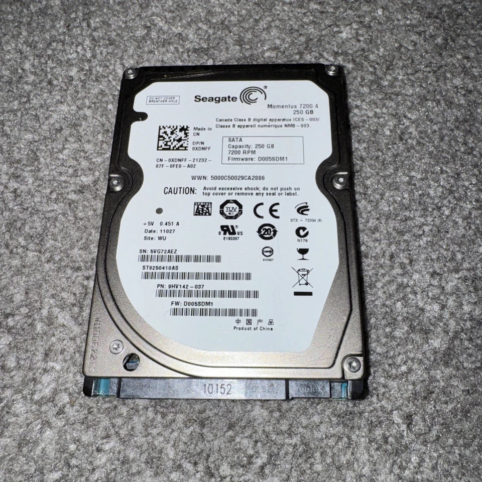 Seagate Sata Momentus 250gb Internal 7200rpm 2.5" (st9250412as) Laptop HDD - Image 1 of 3