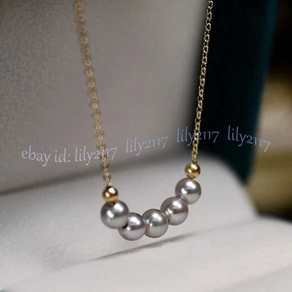 Collar colgante de perlas redondas de agua dulce gris plata genuino natural de 5-6 mm 18 pulgadas Foto 1 de 4