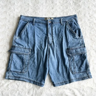 Wrangler Denim Shorts Jorts Mens 38x10 *Tag 36 Blue Cargo Authentics Baggy Loose - Image 1 of 4