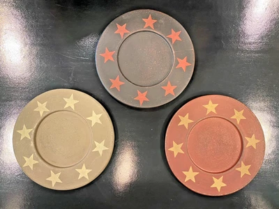 Primitive/Rustic Decorative Wooden Plates/With Stars/7 3/4 in Round/Set of 3 - Image 1 of 2