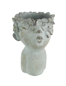 Pucker Up Kissing Face Weathered Finish Concrete Head Planter 10 Inches High - Picture 1 of 3