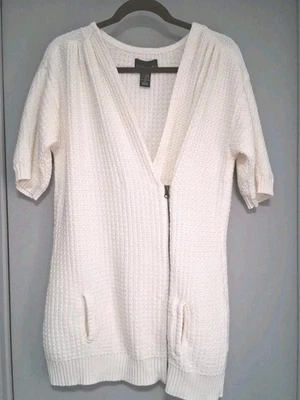 Suéter largo marfil manga corta talla mediana para mujer, fiestas de invierno carrera Foto 1 de 4