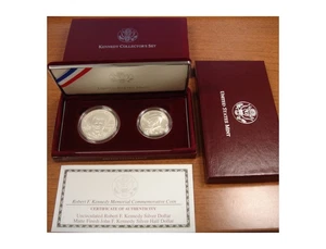 1998 S Kennedy Collector's Set: RFK Silver Dollar & Matte Finish JFK Half-Dollar - Picture 1 of 4