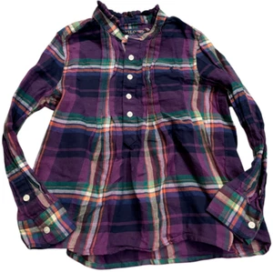 toddler POLO RALPH LAUREN Peplum Top Purple Blue Green Plaid Shirt youth girls 4 - Picture 1 of 2