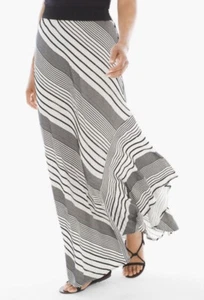 Chico's Stripe High-Low Maxi Skirt Size 3 16 Black White Striped Knit Pull On - Picture 1 of 9