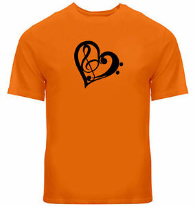 Love Music Mens Unisex Tee T-Shirt Print Treble Clef Shirt Gift Bass Clef Heart