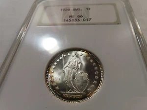 H6 Switzerland 1920 Franc NGC MS-66 Rainbow Toning Old Fatty Holder - Picture 1 of 2