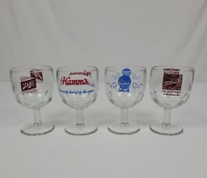 Falstaff, Pabst Blue Ribbon, Schlitz And Hamm's Vintage Beer Glasses 6 1/4" Tall