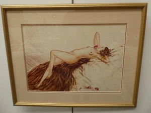 FRAMED LOUIS ICART NU AUX POMMES ROUGES LITHOGRAPH DECO NUDE LADY RED APPLES - Picture 1 of 6