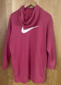 Nike Women Hoodie Small Pink Oversized Centre Swoosh Logo Scuba Neck - Picture 1 of 18
