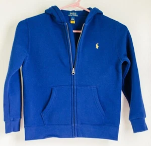 Polo Ralph Lauren blue label boy blue cotton solid hooded full zip jacket Sz7 T - Picture 1 of 8