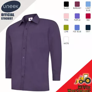 Mens Poplin Long Sleeve Shirt Formal Office Casual Workwear Smart Plain Top - Picture 1 of 12