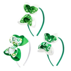 Girls Headbands St Patricks Day St Pattys Day Shamrock Hair Bows Green White  - Picture 1 of 4