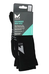 Mission Performance Crew Socks Black 2 Pairs Large Men's 8-12 Women's 10-13 - Picture 1 of 4