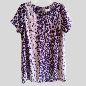 Renee C Leopard Print Shift Dress Women’s M Pink Purple Lined Short Sleeve - Picture 1 of 8