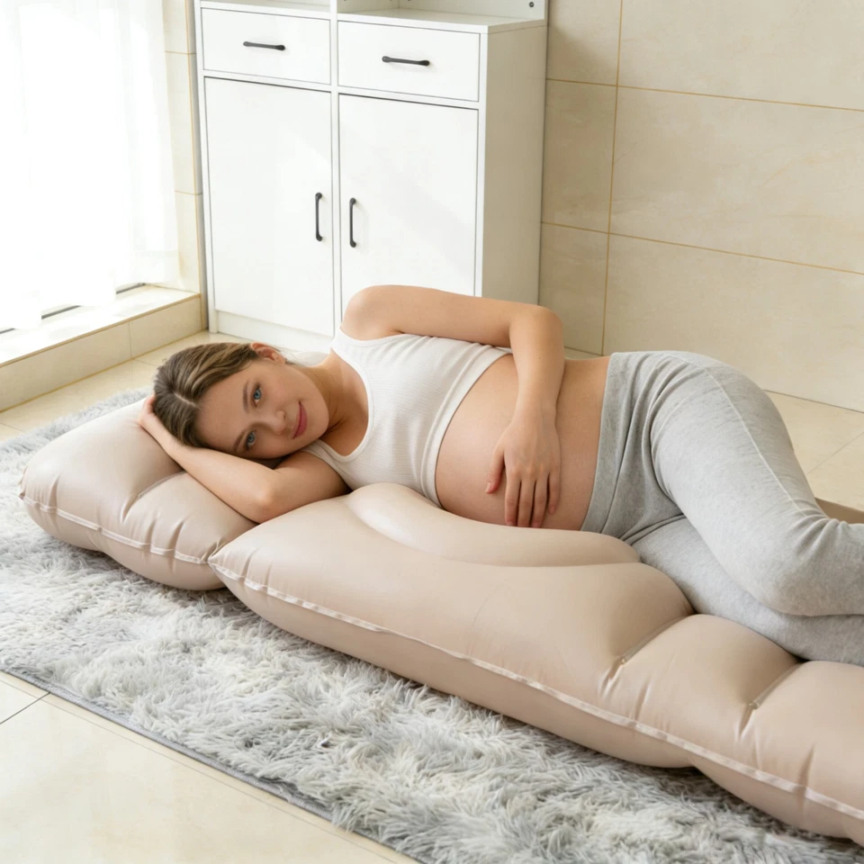 Almohada inflable para embarazo cama de aire de maternidad de cuerpo completo con orificio para abdomen Foto 1 de 4