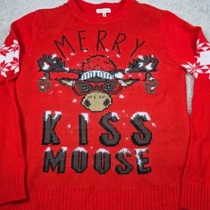 Self Esteem Pullover Damen M rot Merry Kiss Elch Weihnachten Langarm Urlaub - Bild 1 von 9