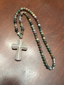 "Collar de 13"" de piedra vintage de cuentas de oración de rosario de piedras preciosas genuinas pulidas naturales" - Imagen 1 de 11