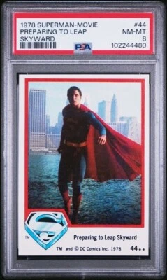 1978 TOPPS SUPERMAN MOVIE PREPARING TO LEAP SKYWARD #44 PSA 8, POP 4, 1 HIGHER - Image 1 of 2