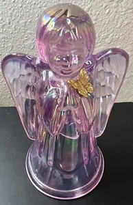 FENTON Pink Iridescent Carnival Glass Praying Angel 22Kt Gold Butterfly VTG Wing - Picture 1 of 12