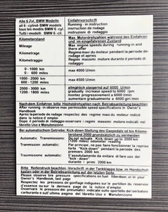 BMW E9 3.0CSL E3 Bavaria - RUN-IN INSTRUCTION STICKER - DECAL - STYLE 1 - Picture 1 of 2