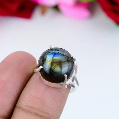 Buona Look Pietra Labradorite 925 Argento Sterling Mano Anello Tutti Misura K-10 - Immagine 1 di 4