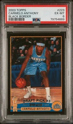 2003 Topps Black Border Carmelo Anthony Rookie #223 /500 PSA 6 - Nuggets HOF RC - Image 1 of 2