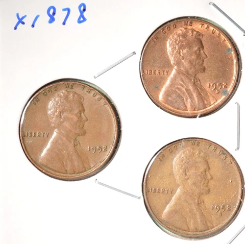 1952-P + 1952-D + 1952-S - USA Lincoln Wheat Cent Set - INV# X-1878   🇺🇸 Cover