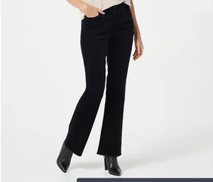 LOGO by Lori Goldstein Bootcut Stretch Corduroy Pants-Black-Petite 10 A387246 - Picture 1 of 1