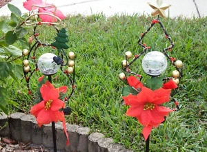 Solar Lighted Christmas Garden Decorative Tree and Snowman 2 set - Picture 1 of 15
