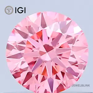 IGI Certified 0.51 Carat Fancy Vivid Pink VS2 Round Cut CVD Lab Grown Diamond - Picture 1 of 17