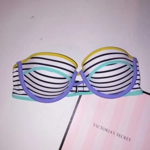 Victoria Secret Swim Bikini Top Colorful Stripe Light Push Up Padding Strapless - Picture 1 of 4